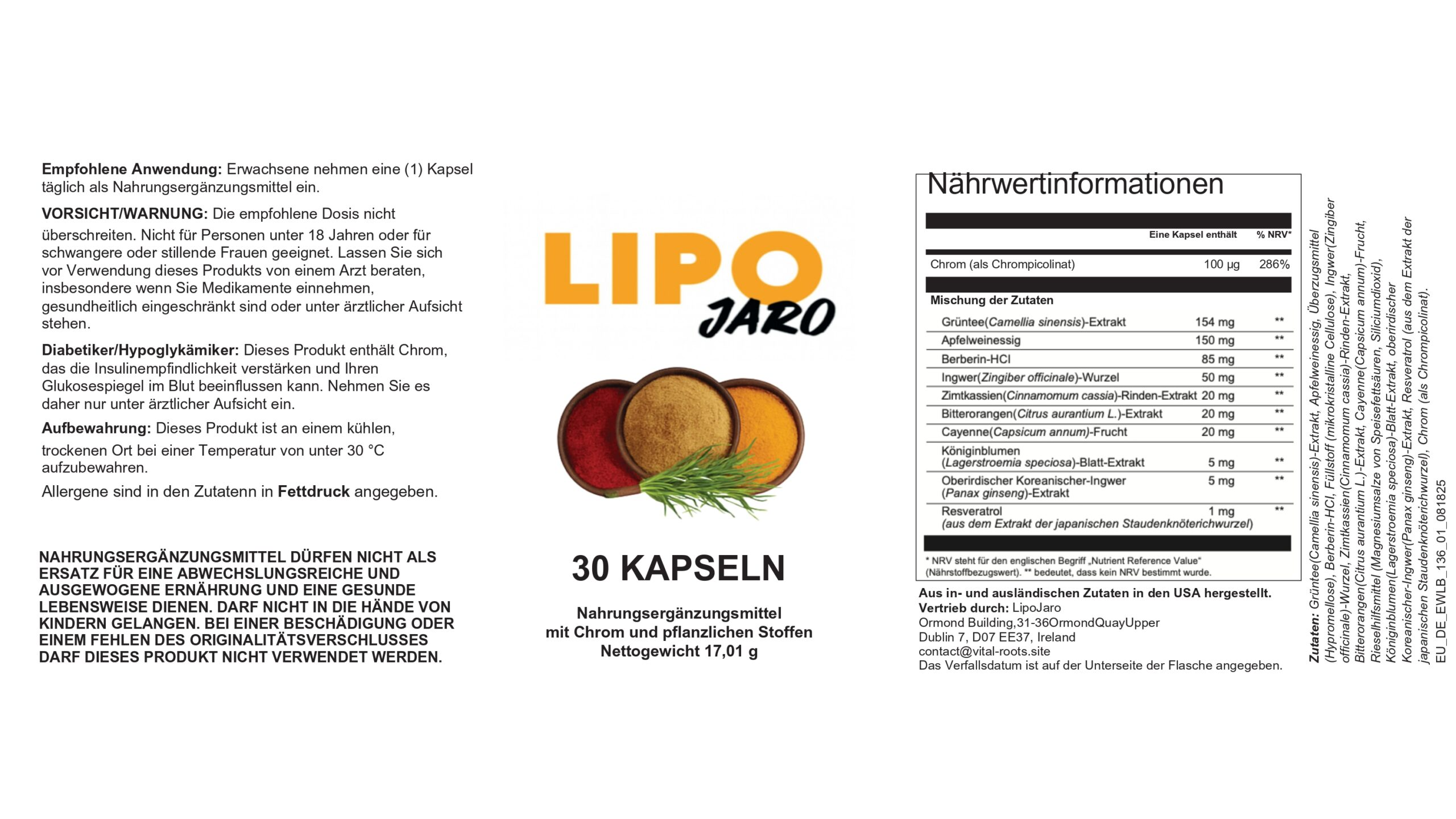 LipoJaro Nährwertinformationen